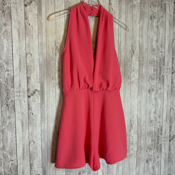 Zara Coral Pink Halter Open-Back Shorts Romper - Picture 3 of 7